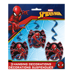 Red and blue Spider-Man hanging decorations with web detail birthday theme from Parte Haus party supply store in Bethesda MD