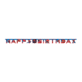 Red and blue Spider-Man happy birthday banner for kids birthday from Parte Haus party supply store in Bethesda MD.