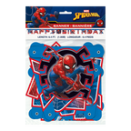 Red blue Spider-Man birthday banner with web design for superhero party from Parte Haus party supply store in Bethesda MD