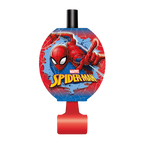Red blue Spider Man blowout noisemaker with web and hero print for birthday from Parte Haus party supply store in Bethesda MD