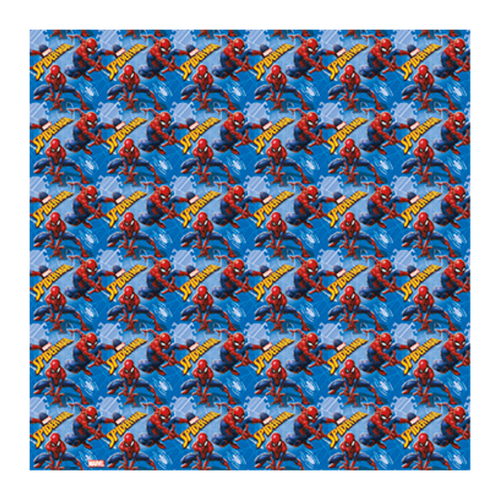 Blue Spiderman gift wrap with superhero print for kids birthday from Parte Haus party supply store in Bethesda MD