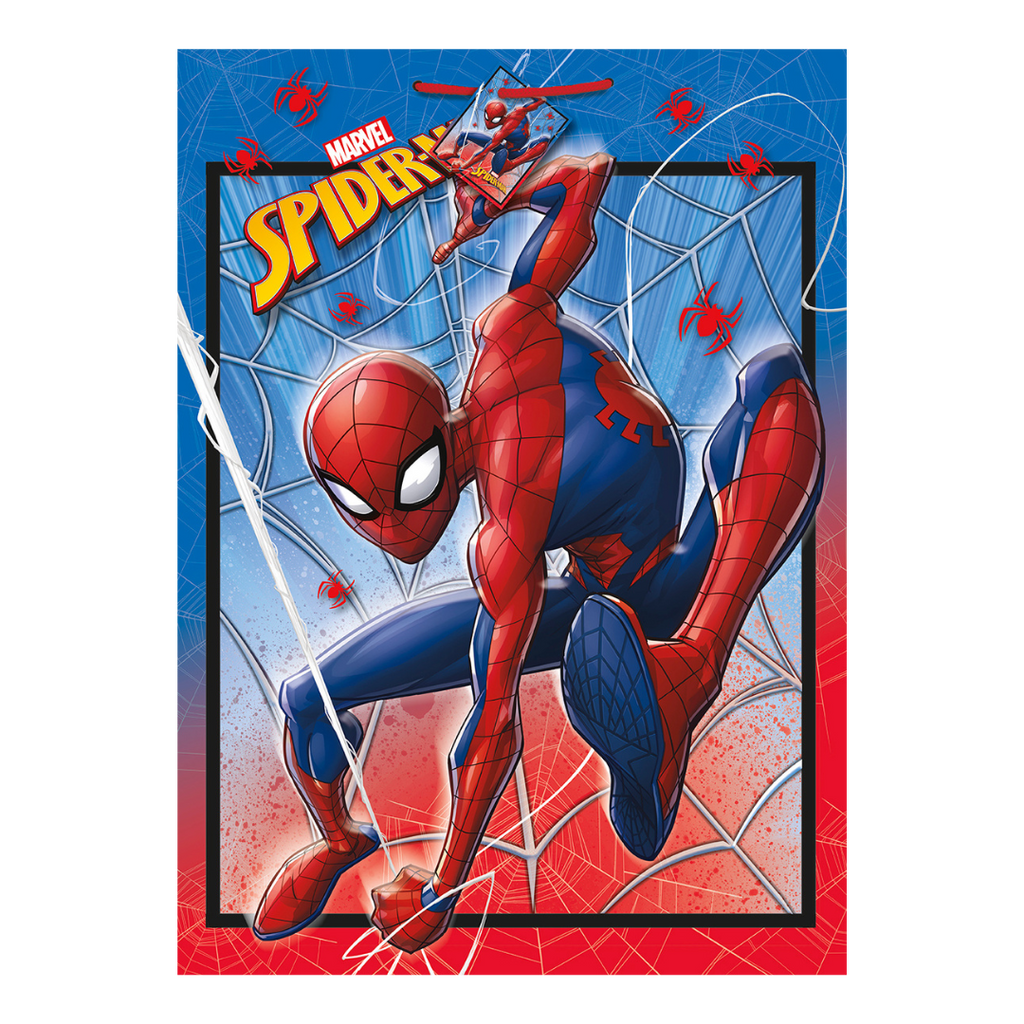 Red and blue Spider-Man plastic table cover with web design birthday theme from Parte Haus party supply store in Bethesda Maryland