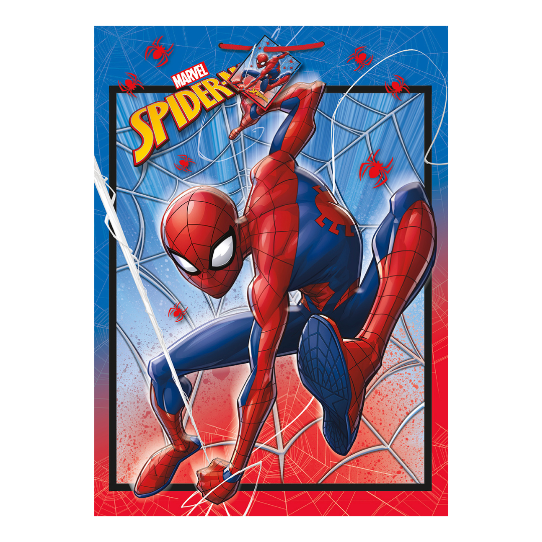 Red and blue Spider-Man plastic table cover with web design birthday theme from Parte Haus party supply store in Bethesda Maryland