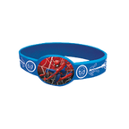 Blue Spiderman bracelet with web and mask design for superhero birthday from Parte Haus party supply store in Bethesda MD