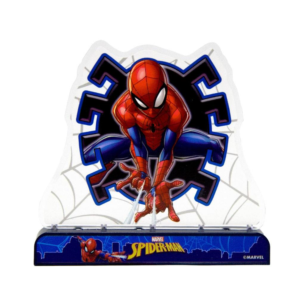 Red and blue Spider Man table centerpiece with web design superhero birthday from Parte Haus party supply store in Bethesda MD