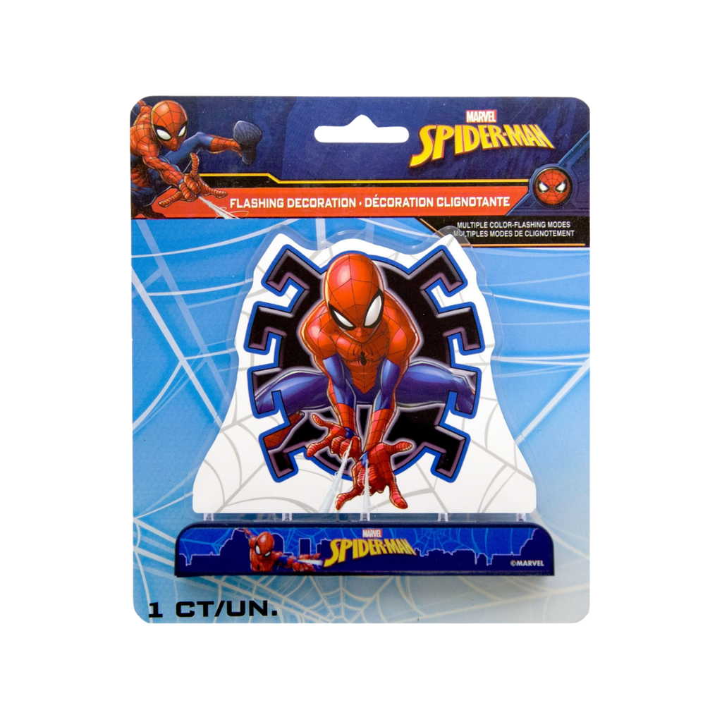 Red blue Spiderman flashing decoration with spiderweb background for superhero birthday from Parte Haus party supply store in Bethesda MD