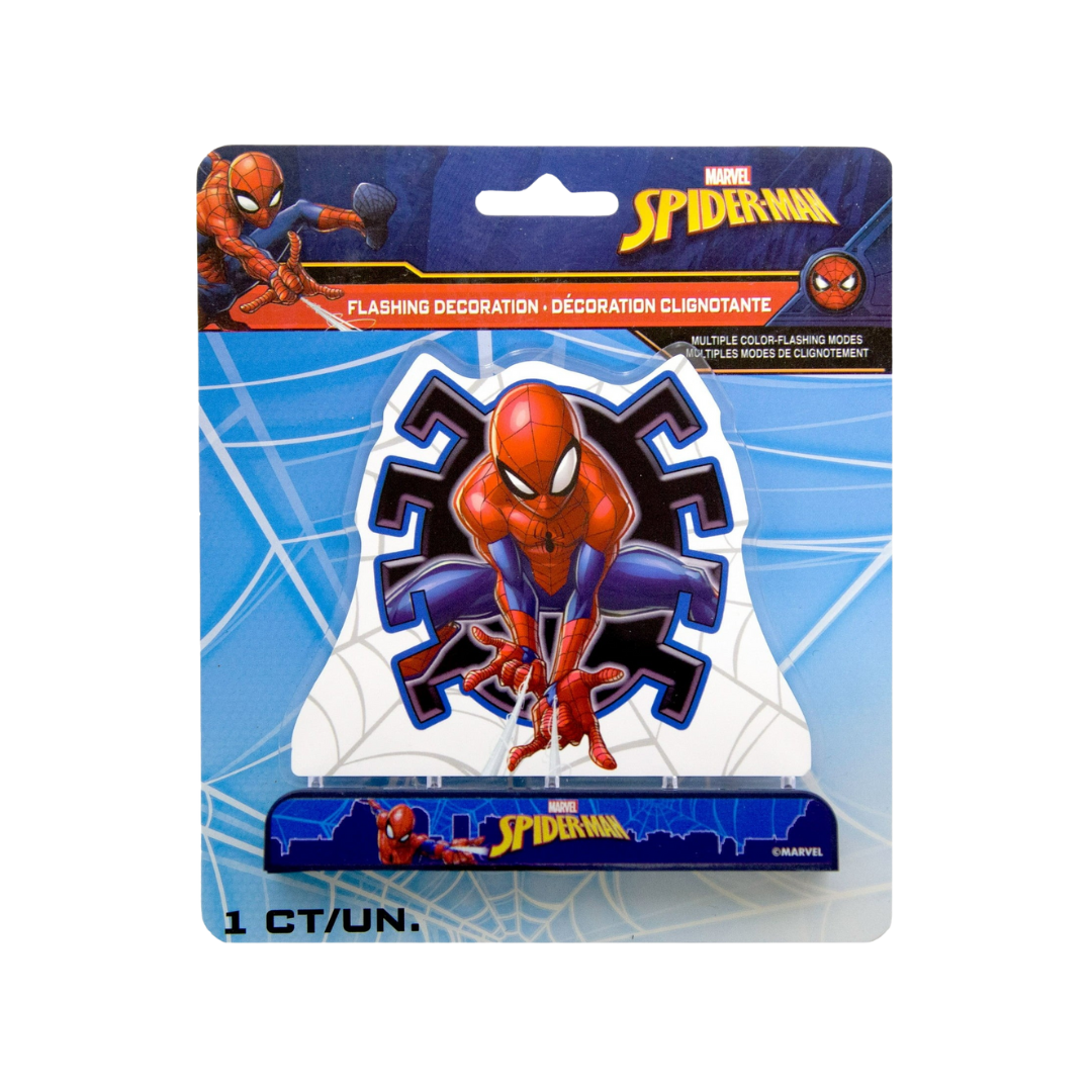 Red blue Spiderman flashing decoration with spiderweb background for superhero birthday from Parte Haus party supply store in Bethesda MD