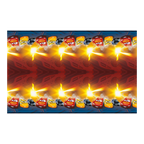 Red and yellow race car table cover with cartoon car design Cars birthday theme from Parte Haus party supply store in Bethesda MD