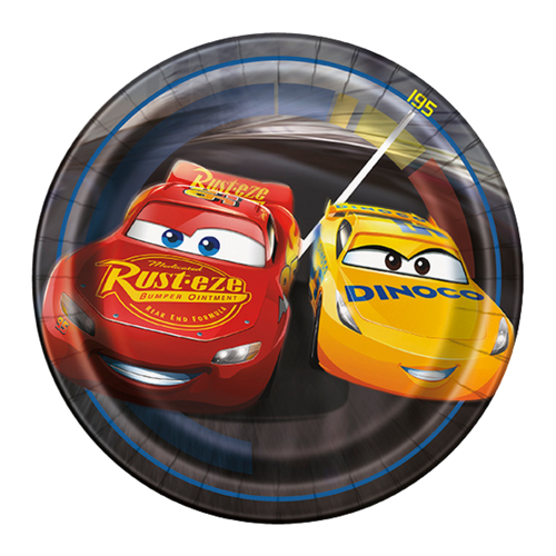 Red and yellow Cars character plate with racing theme for kids birthday from Parte Haus party supply store in Bethesda MD