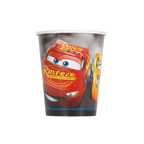 Red Cars themed paper cup with cartoon car graphics birthday from Parte Haus party supply store in Bethesda MD