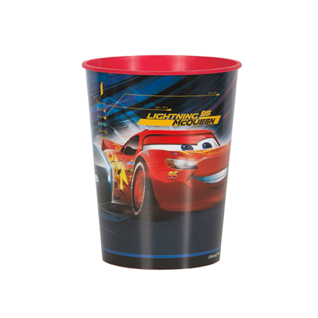 red Cars movie plastic cup with Lightning McQueen design birthday from Parte Haus party supply store in Bethesda MD