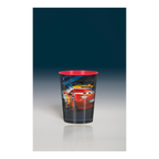 Red and black Cars plastic cup with Lightning McQueen graphic birthday theme from Parte Haus party supply store in Bethesda MD