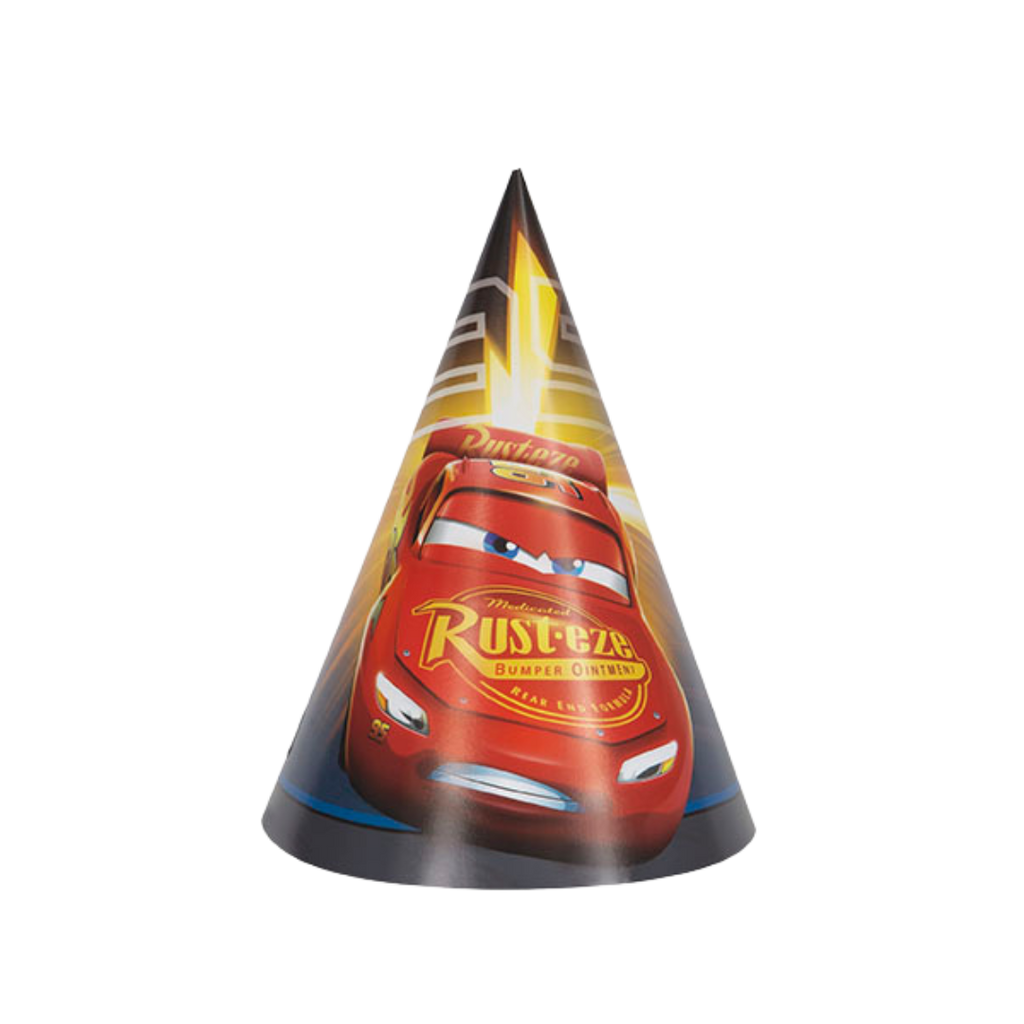 Red Cars party hat with character graphic for kids birthday from Parte Haus party supply store in Bethesda MD