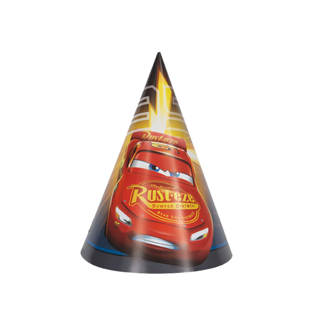 Red Cars party hat with character graphic for kids birthday from Parte Haus party supply store in Bethesda MD
