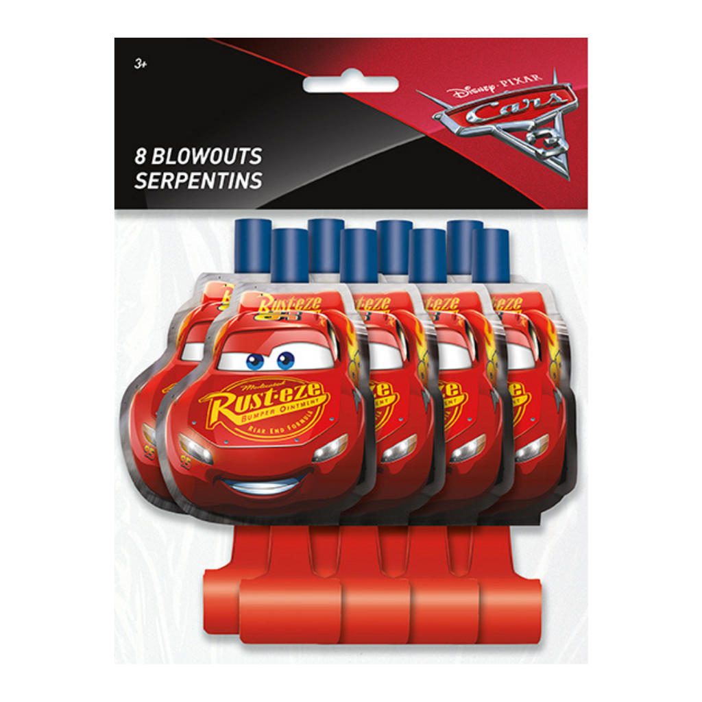 Red Cars themed blowouts with Lightning McQueen design for kids birthday from Parte Haus party supply store in Bethesda MD.