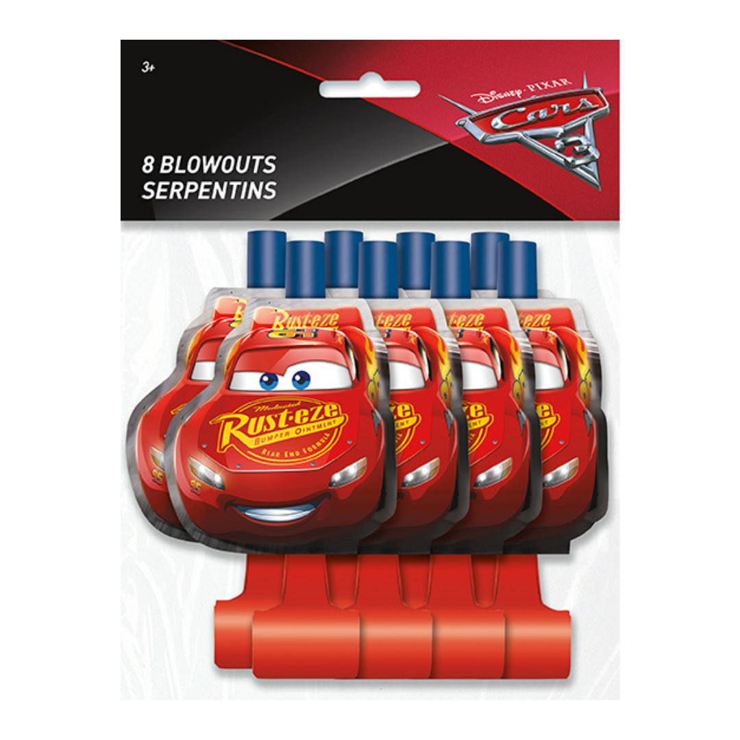 Red Cars themed blowouts with Lightning McQueen design for kids birthday from Parte Haus party supply store in Bethesda MD.