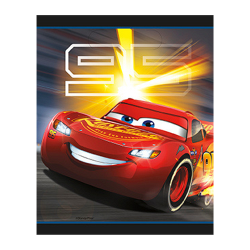 Red Cars themed napkin with lightning and racing design for birthday from Parte Haus party supply store in Bethesda MD