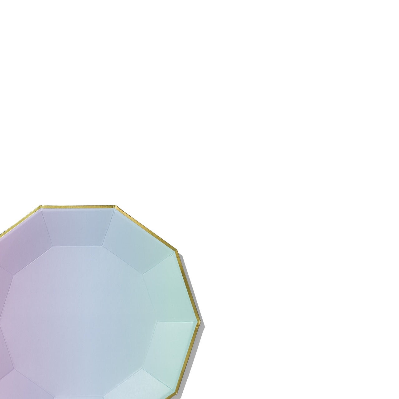 Pastel iridescent plate octagon with gold trim birthday from Parte Haus party supply store in Bethesda MD