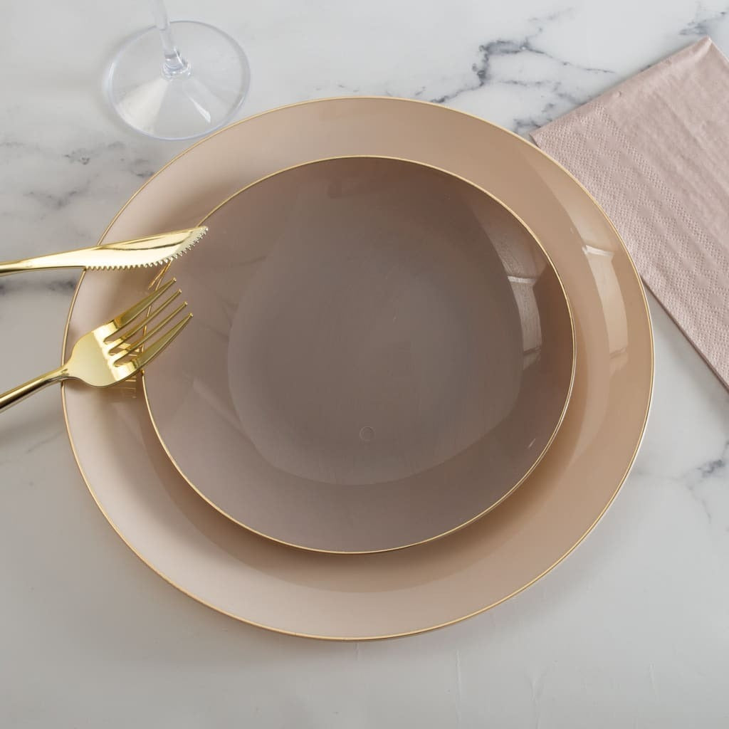 Taupe Gold Rimmed Plastic Plates