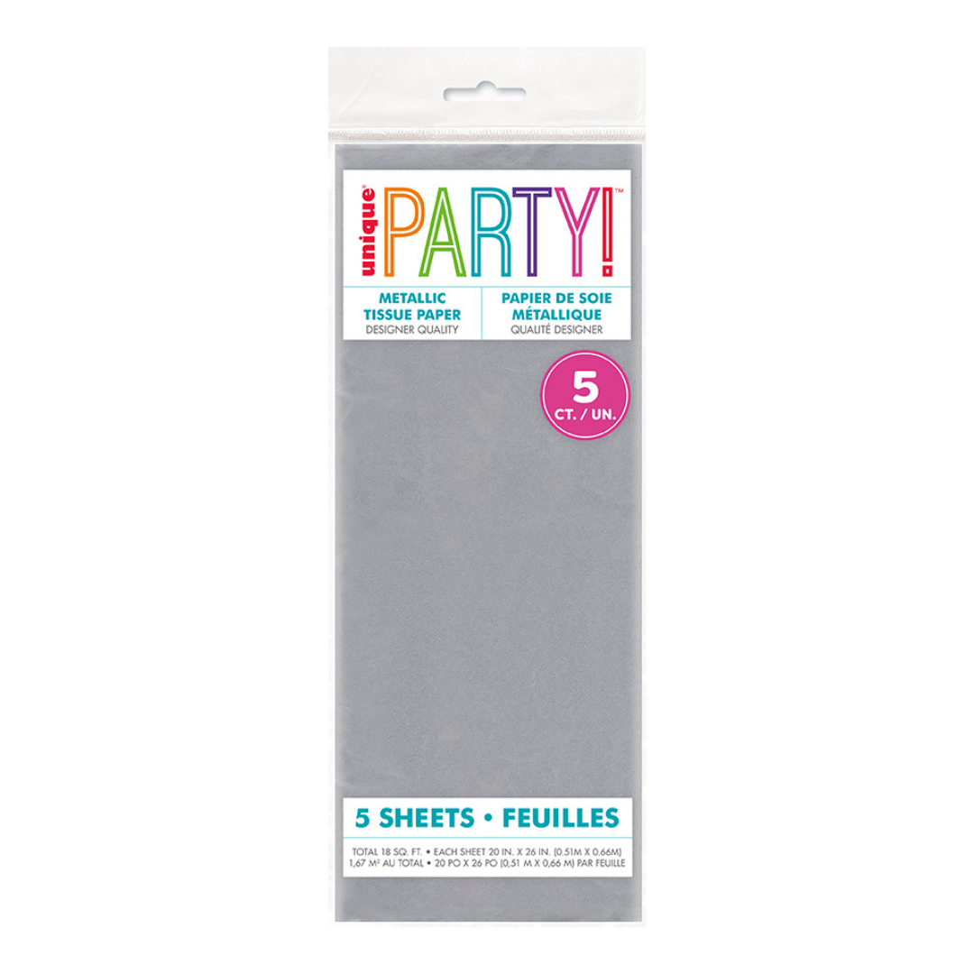 Metallic Silver Tissue Paper, 5 Sheets