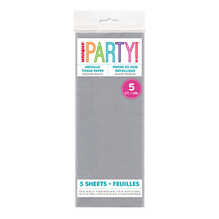 Metallic Silver Tissue Paper, 5 Sheets
