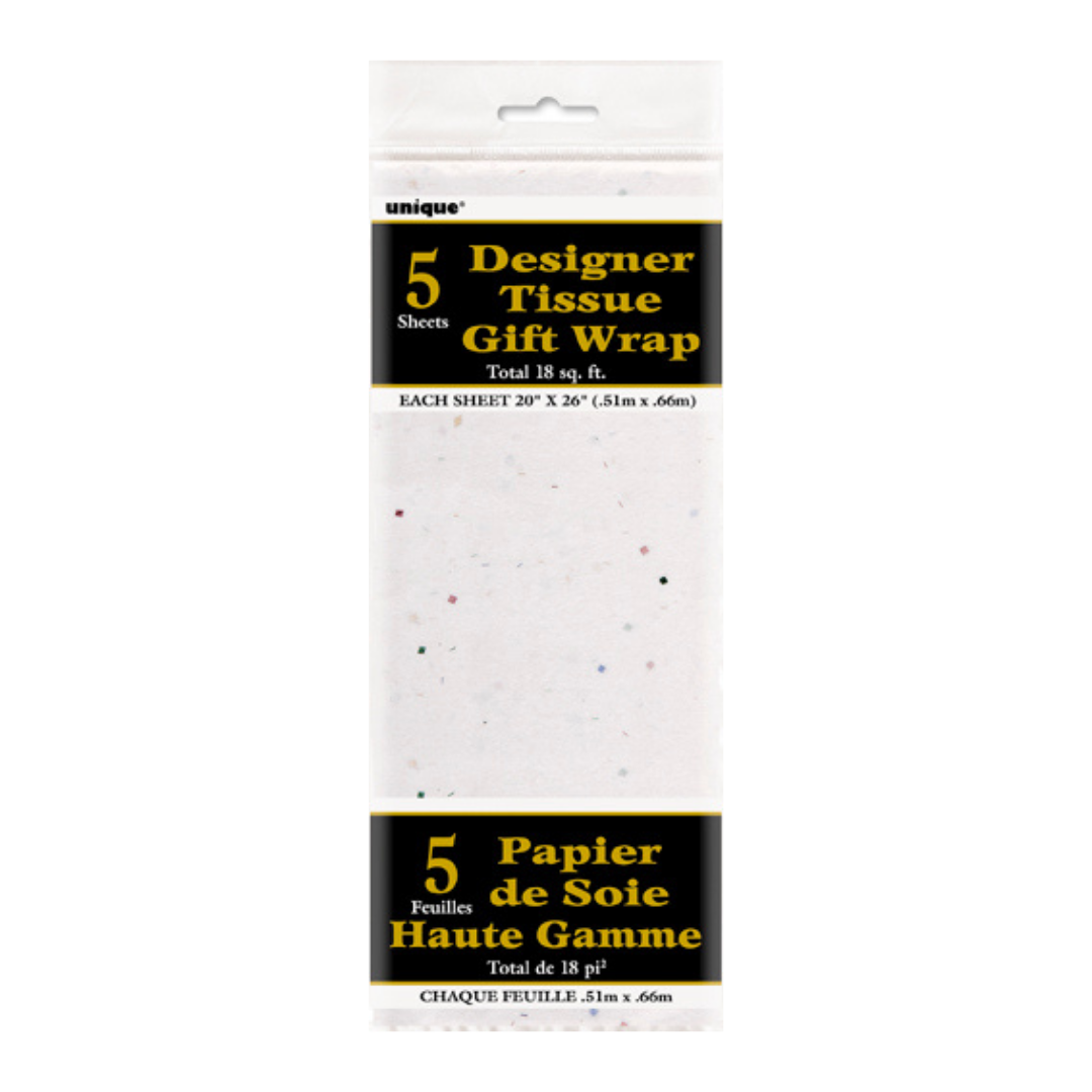 White with Glitter Tissue Paper, 5 Sheets