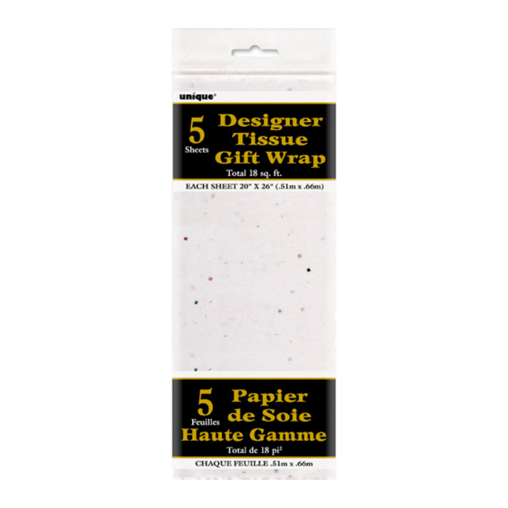 White with Glitter Tissue Paper, 5 Sheets