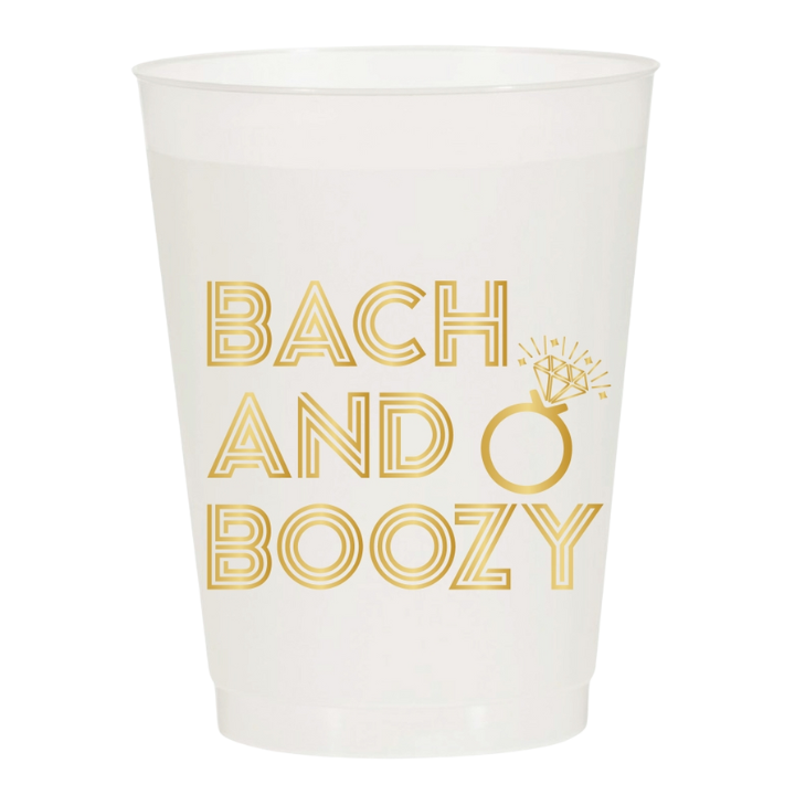 White bachelorette cup with gold ring design for bridal party from Parte Haus party supply store in Bethesda Maryland