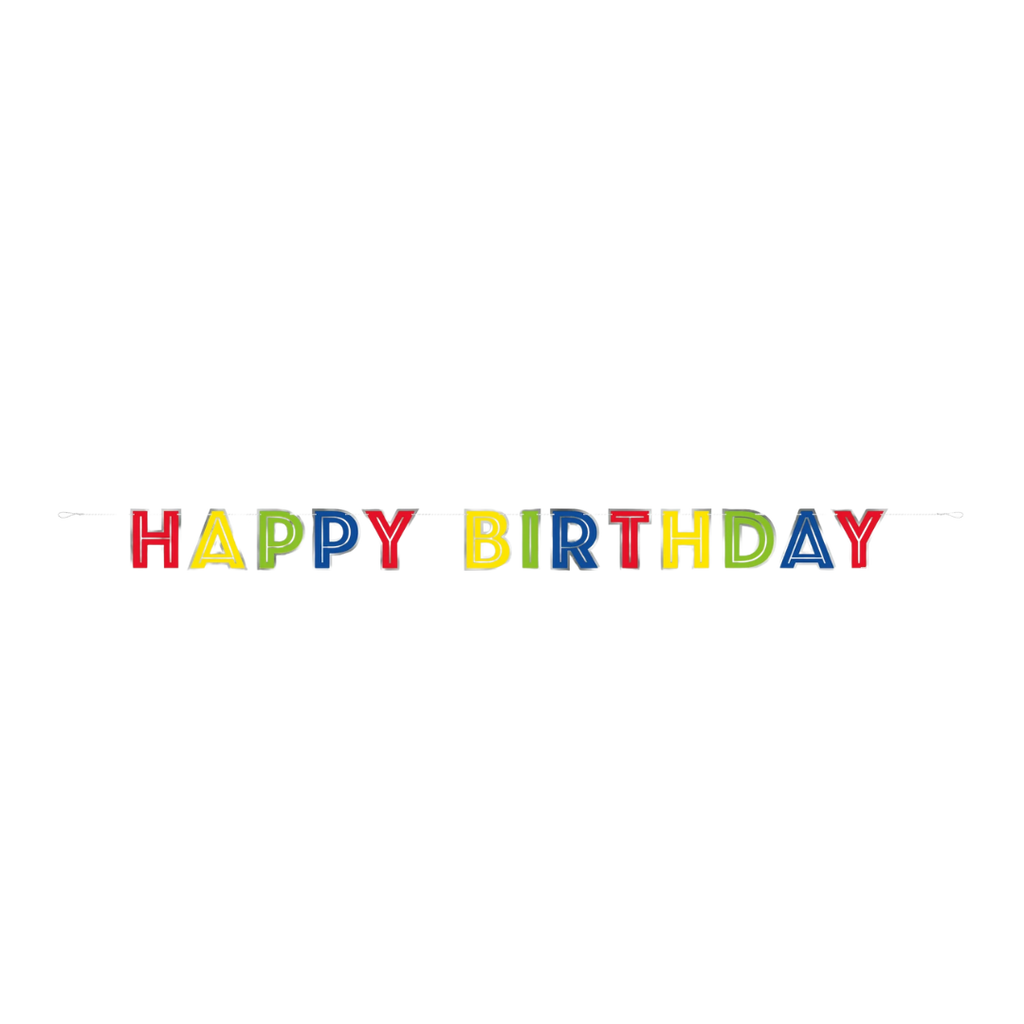 Multicolor happy birthday banner for birthday theme from Parte Haus party supply store in Bethesda Maryland