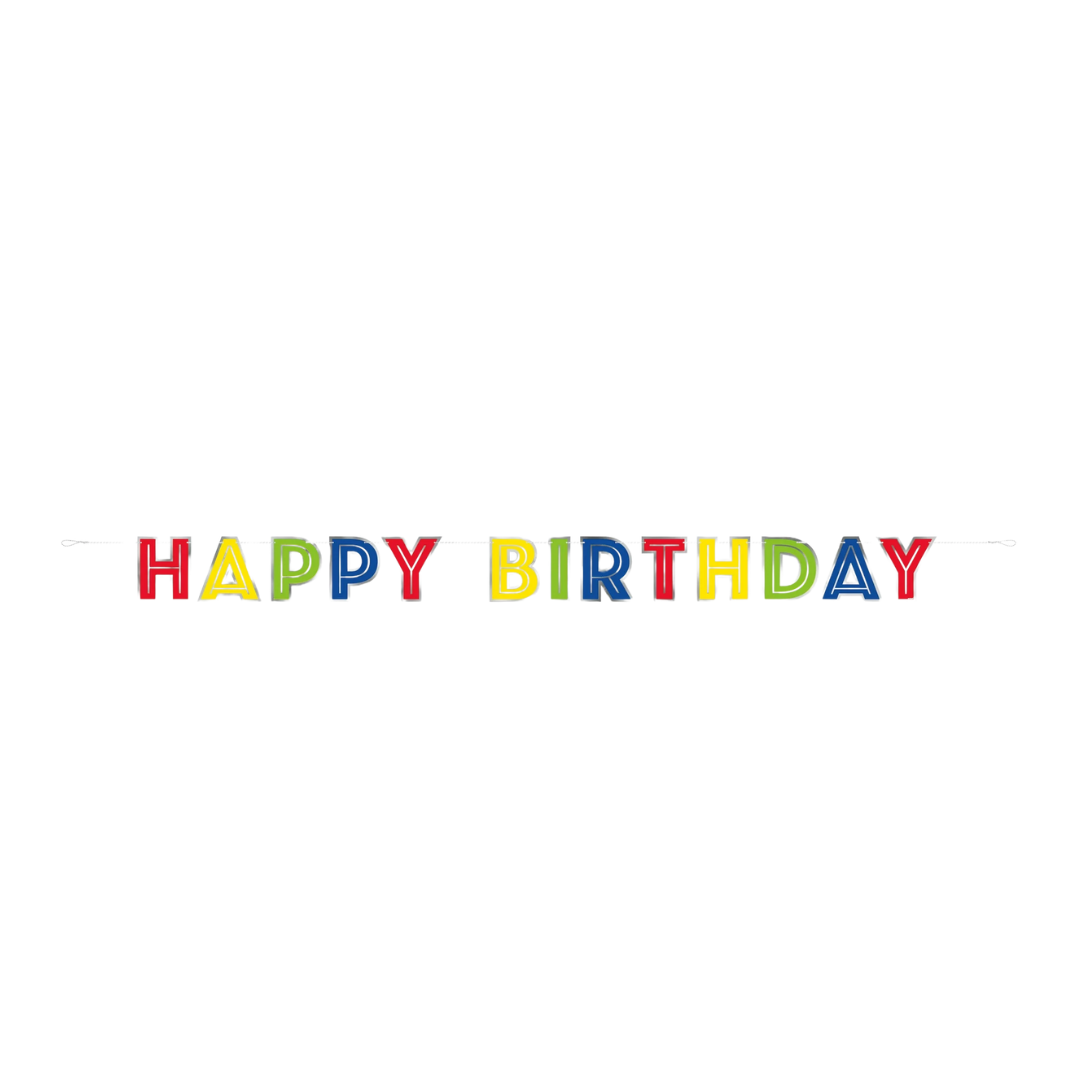 Multicolor happy birthday banner for birthday theme from Parte Haus party supply store in Bethesda Maryland