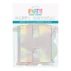 Iridescent happy birthday banner with large holographic letters birthday theme from Parte Haus party supply store in Bethesda MD