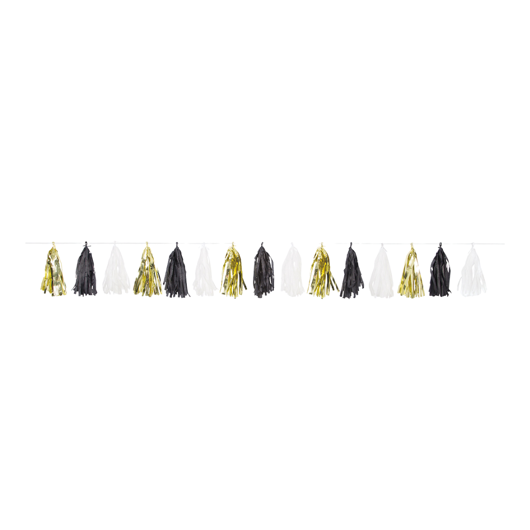Gold, Black, & White Foil & Tissue Tassel Garland