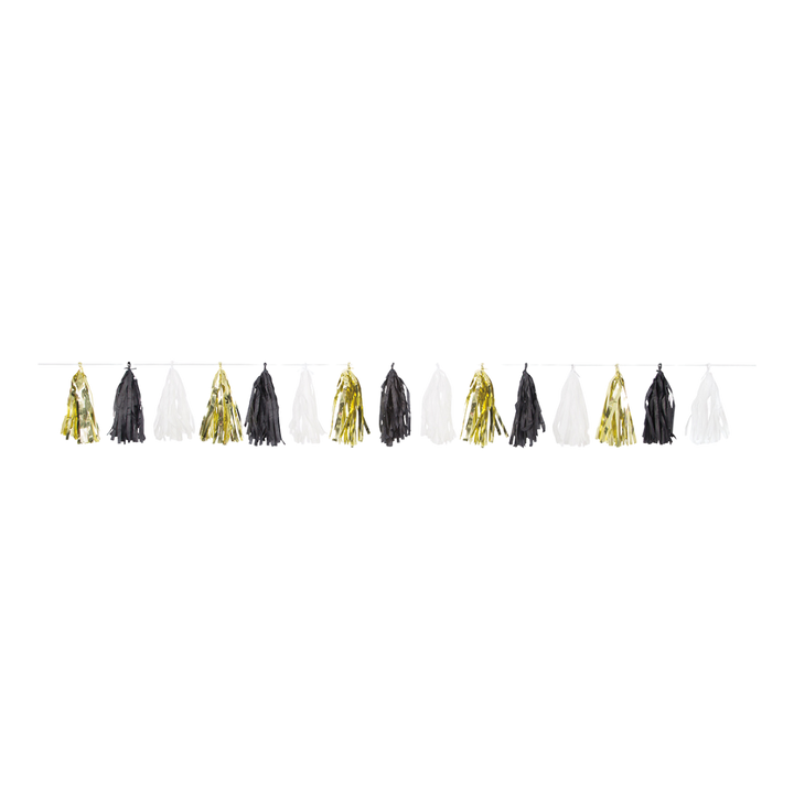 Gold, Black, & White Foil & Tissue Tassel Garland