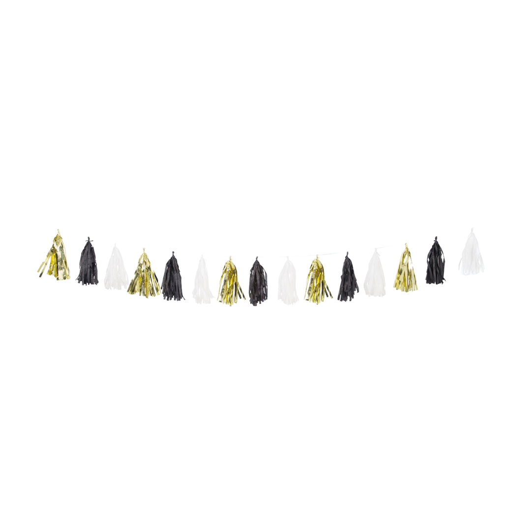Gold, Black, & White Foil & Tissue Tassel Garland