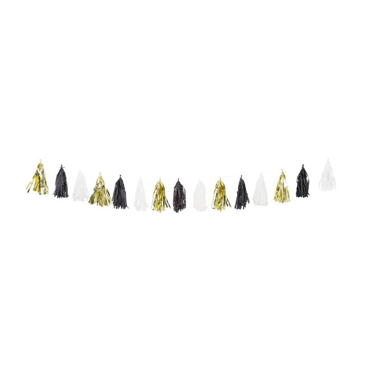Gold, Black, & White Foil & Tissue Tassel Garland