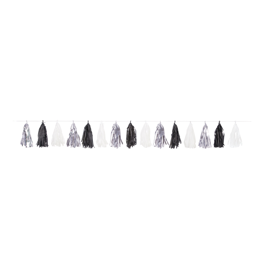 Silver, Black, & White Foil & Tissue Tassel Garland