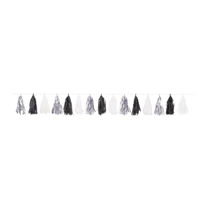 Silver, Black, & White Foil & Tissue Tassel Garland