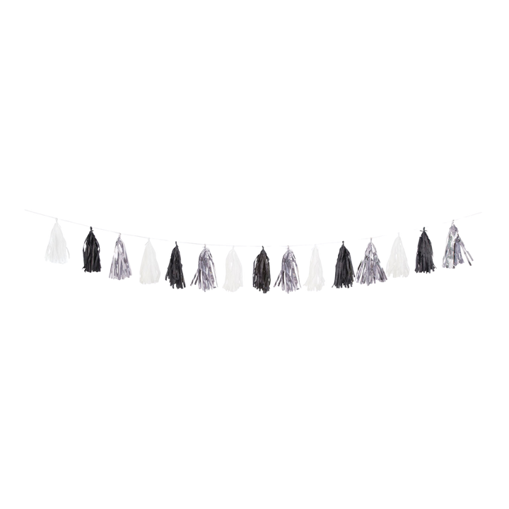 Silver, Black, & White Foil & Tissue Tassel Garland