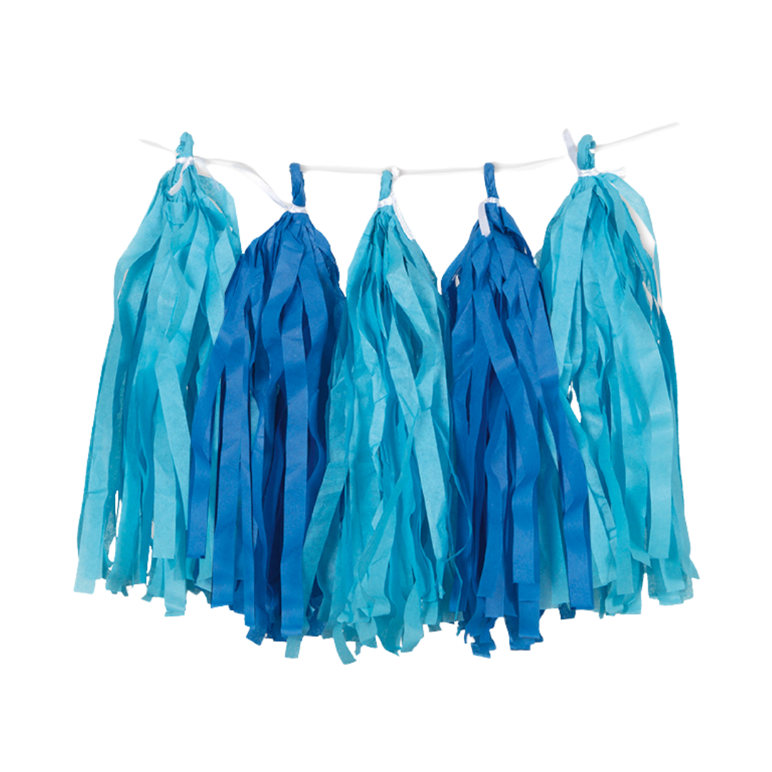 Royal & Light Blue Tissue Paper Tassel Garland