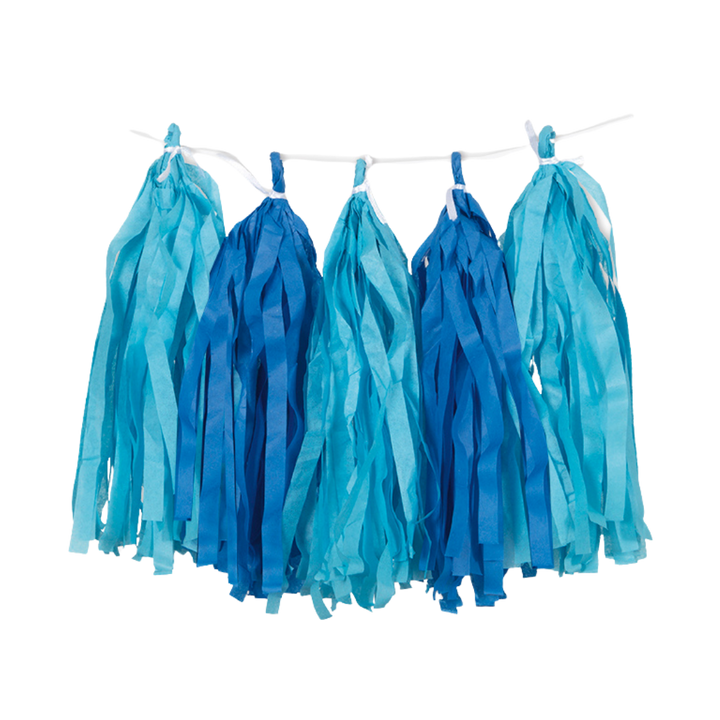 Royal & Light Blue Tissue Paper Tassel Garland