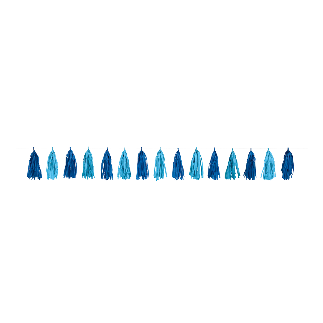 Royal & Light Blue Tissue Paper Tassel Garland