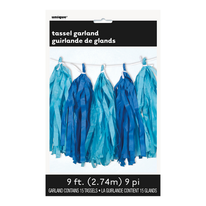 Royal & Light Blue Tissue Paper Tassel Garland