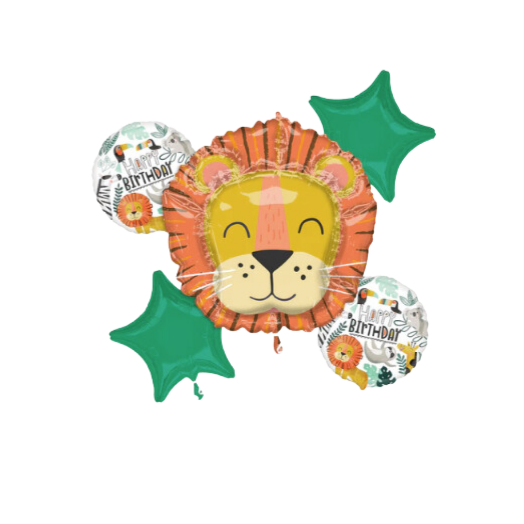 Green and orange lion balloon bouquet for birthday theme from Parte Haus party supply store in Bethesda MD