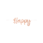 Rose gold happy banner in script font birthday decoration from Parte Haus party supply store in Bethesda MD