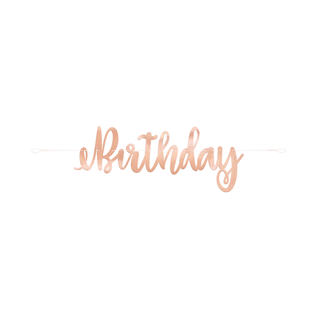 rose gold birthday banner cursive party decor birthday theme from Parte Haus party supply store in Bethesda MD