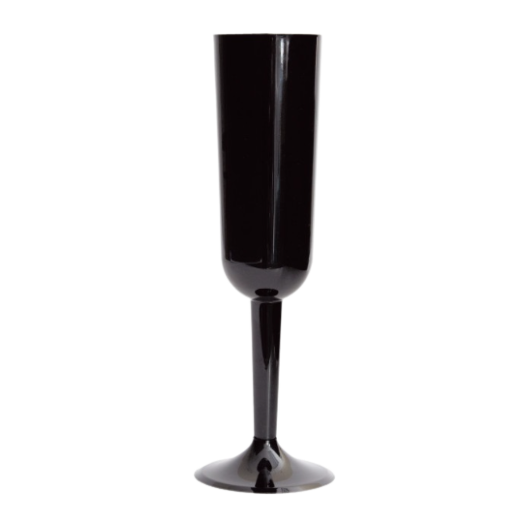 Black plastic champagne flute modern drinkware for celebration from Parte Haus party supply store in Bethesda Maryland
