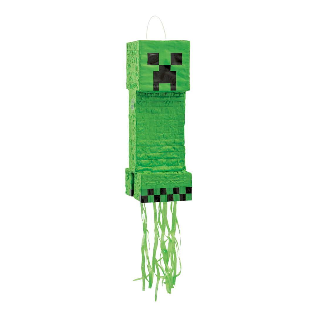 Green Minecraft creeper pinata boxy shape birthday from Parte Haus party supply store in Bethesda Maryland