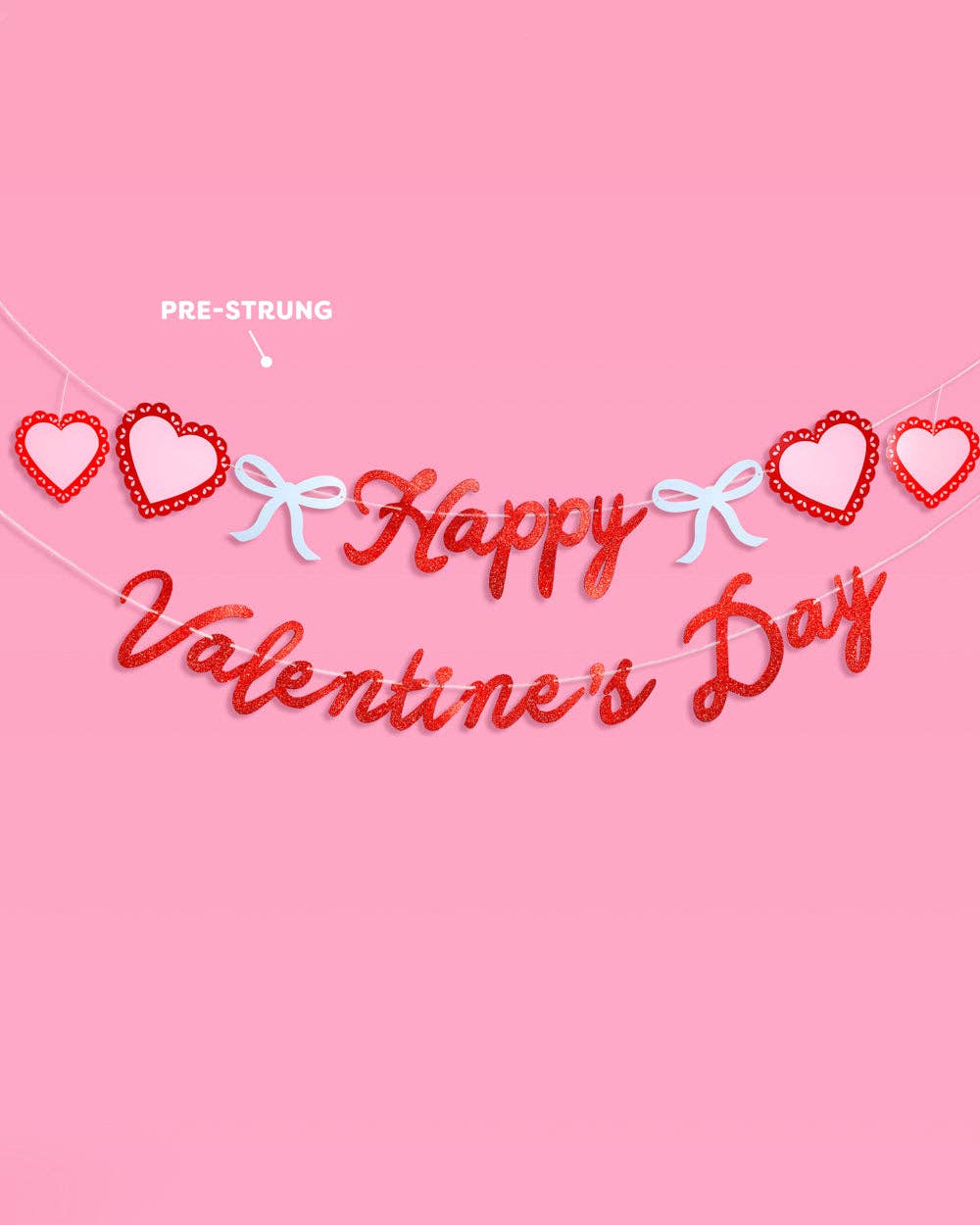 Red with White Hearts and Bows "Happy Valentine's Day" Banner Set