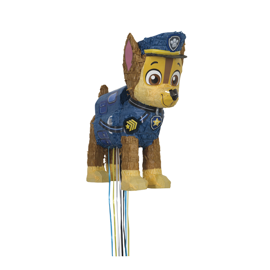 blue and brown dog shaped piñata with police uniform kids birthday from Parte Haus party supply store in Bethesda MD