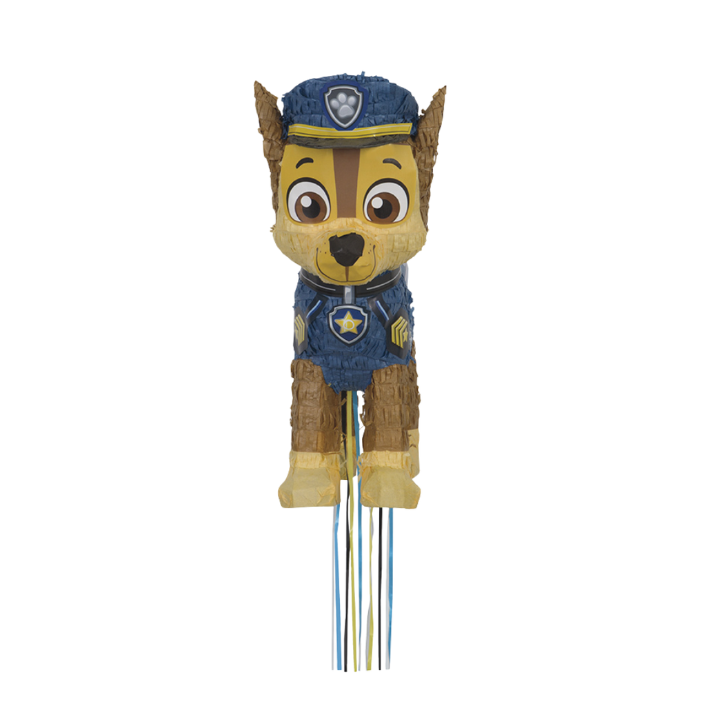 Blue and brown dog pinata shaped like a police dog kids birthday from Parte Haus party supply store in Bethesda MD